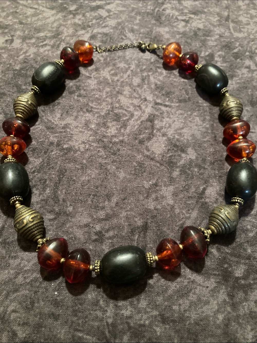 Elegant Amber Tone and Black Bead Necklace - Women Jewelry